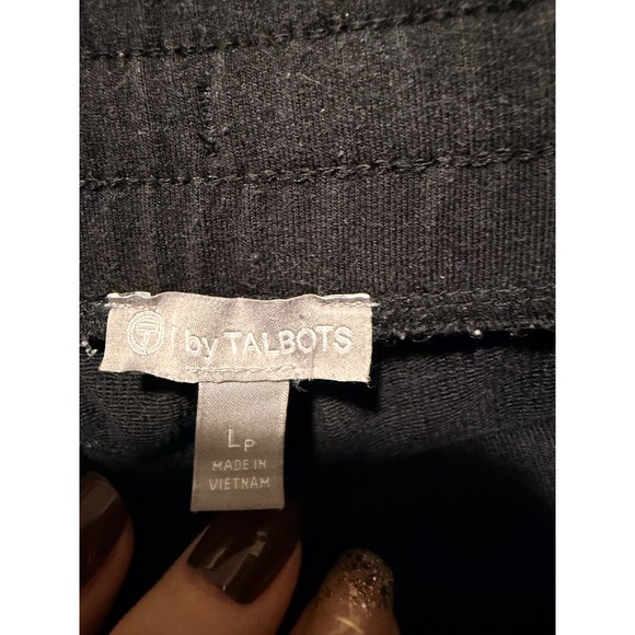 T by Talbots Black Pima Cotton Blend Jogger Pants Large Petite Drawstring Pocket - Picture 3 of 8